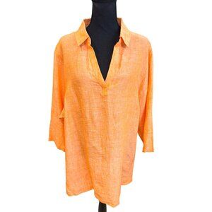 Tahari Womens 100% Linen Orange Tunic Plus Size Top 2X Sustainable Resort Travel